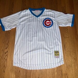 Ernie Banks Chicago Cubs Cooperstown White Pinstripe V-Neck Home Men's Jersey